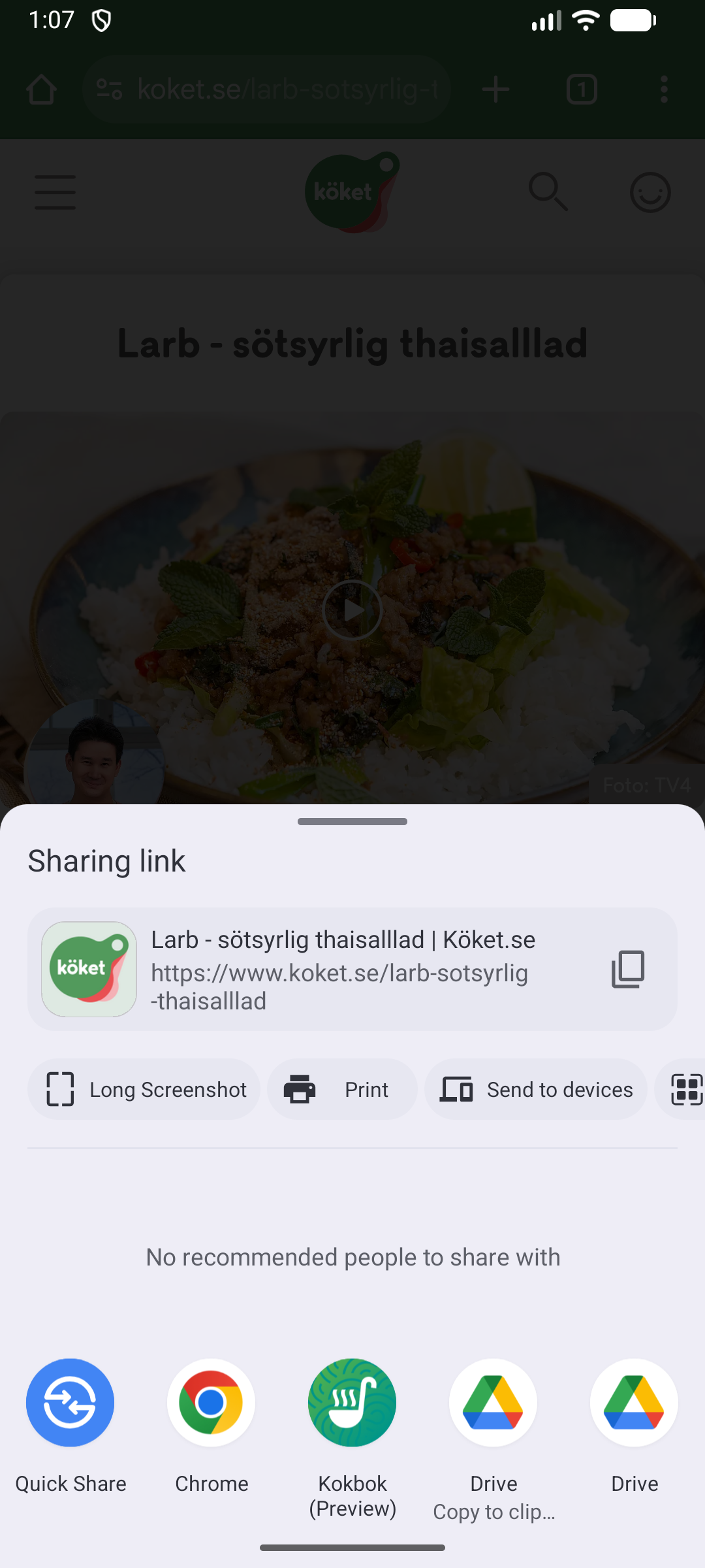 Share recipes from any app